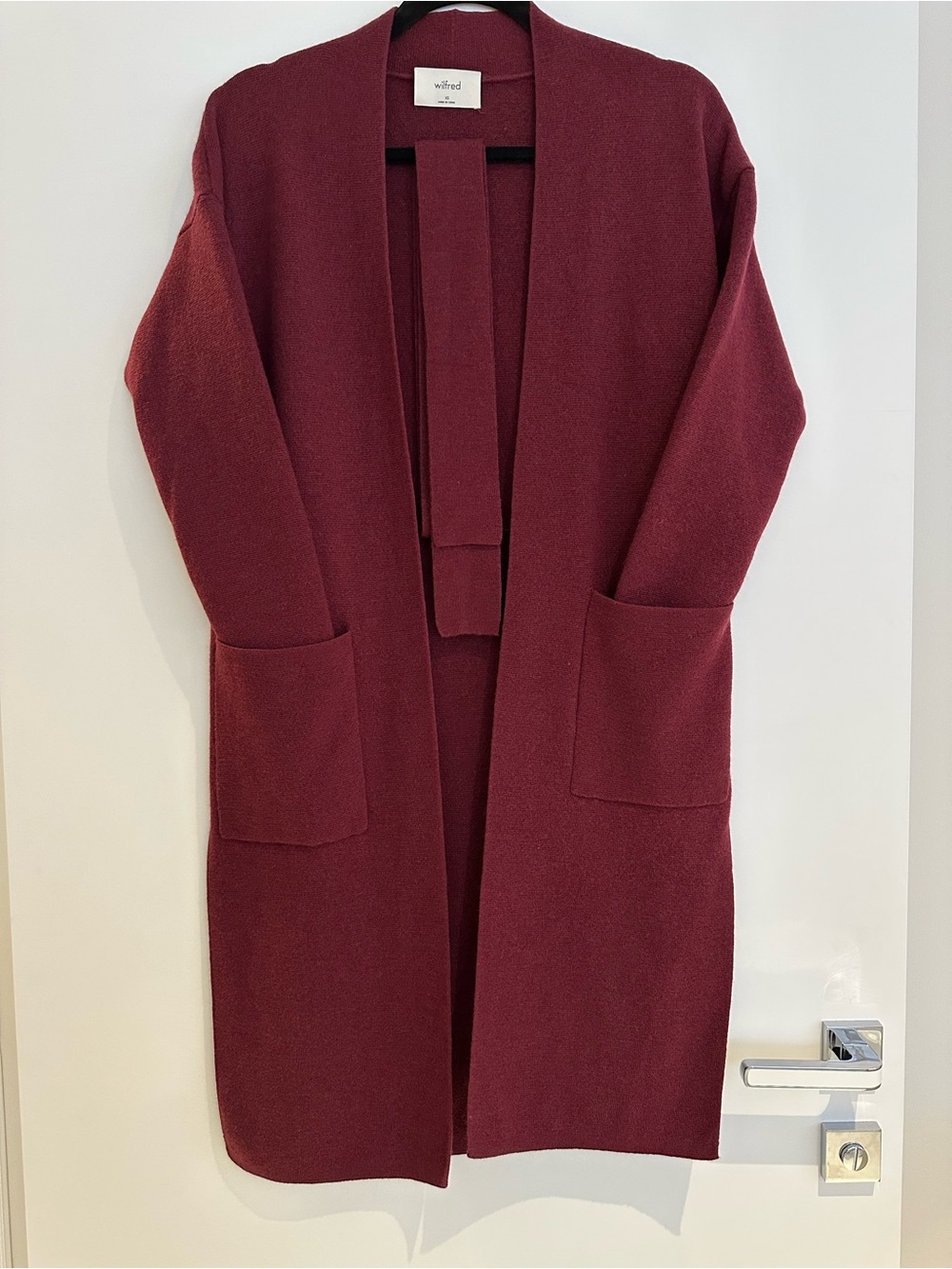 Wilfred Belize Cardigan in Burgundy- Belted Long Wool Cardigan size X-small